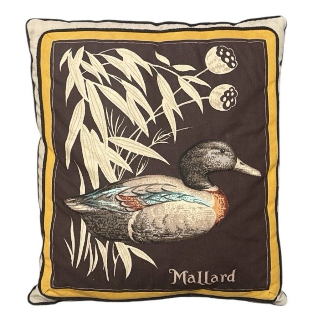 Vintage Mallard 3D Duck Throw Pillow 14x12 Bird Botanical Cottage Cabin Decor